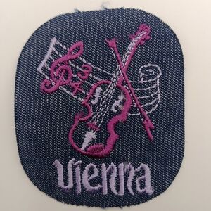 70s Era Denim Vienna Embroidered Violin, Iron Or Sew On Travel Jacket Patch